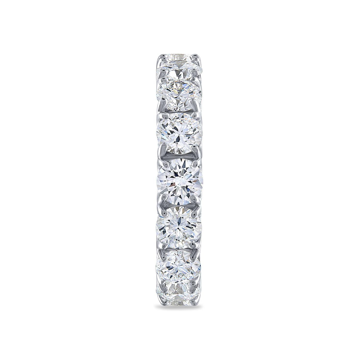 This stunning eternity ring features a total of 4.8 carats of natural round brilliant diamonds set in 18k white gold. Each diamond is GIA certified with top grades in color (D), clarity (Internally Flawless), cut, polish, and symmetry, ensuring