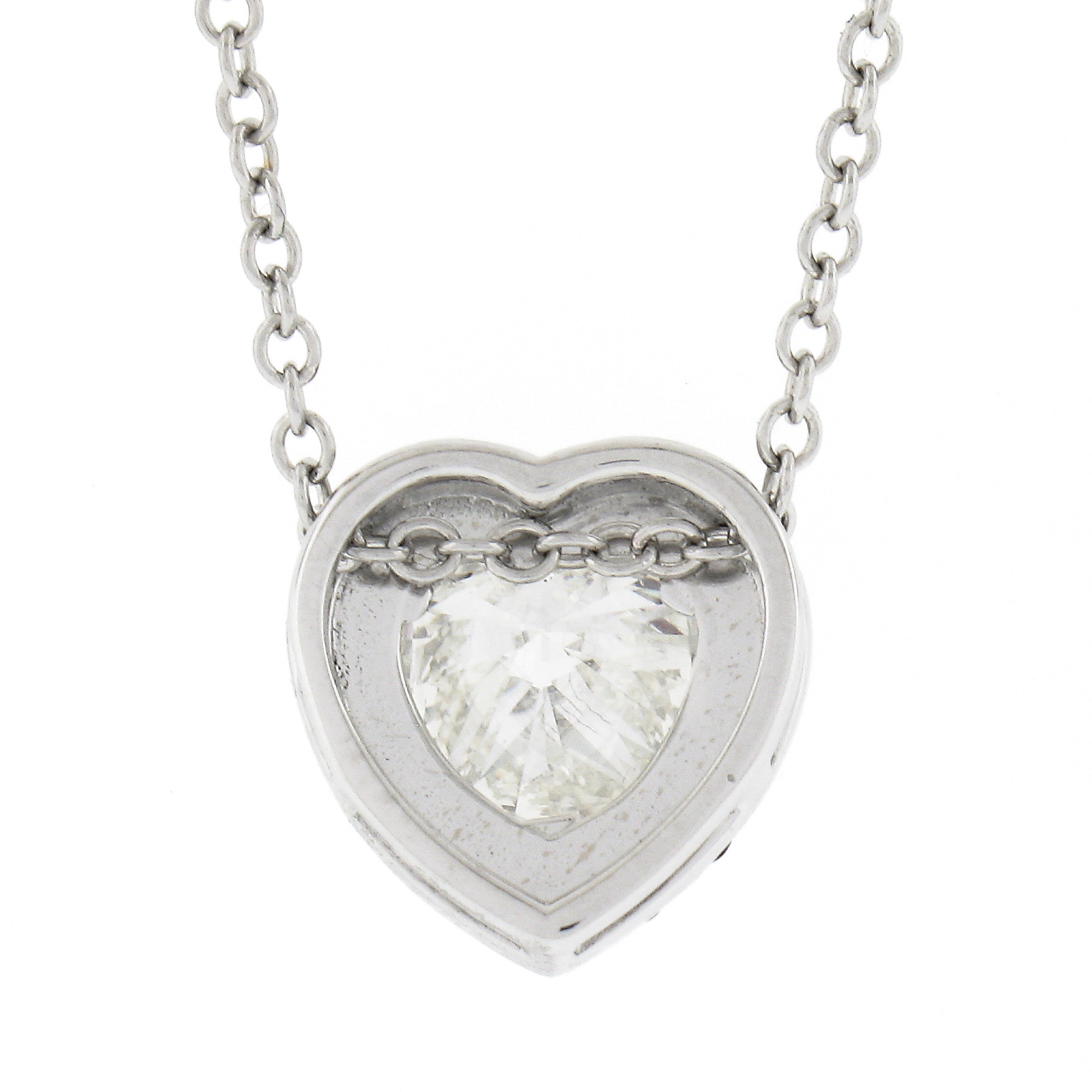 18k White Gold GIA Heart Brilliant Diamond & Ruby Halo Slide Pendant Necklace For Sale 2