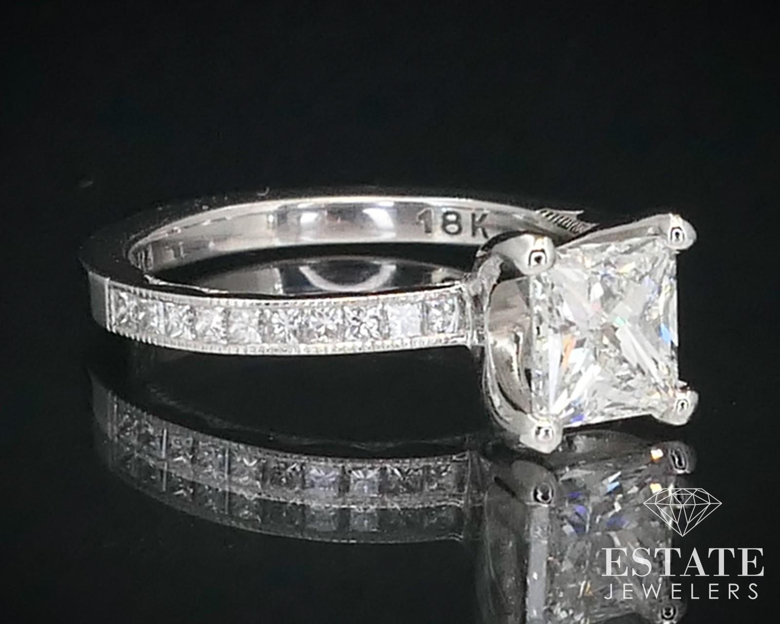 Princess Cut 18k White Gold GIA Princess 1.20ct Diamond Tacori Engagement Ring 4.4g i13797 For Sale