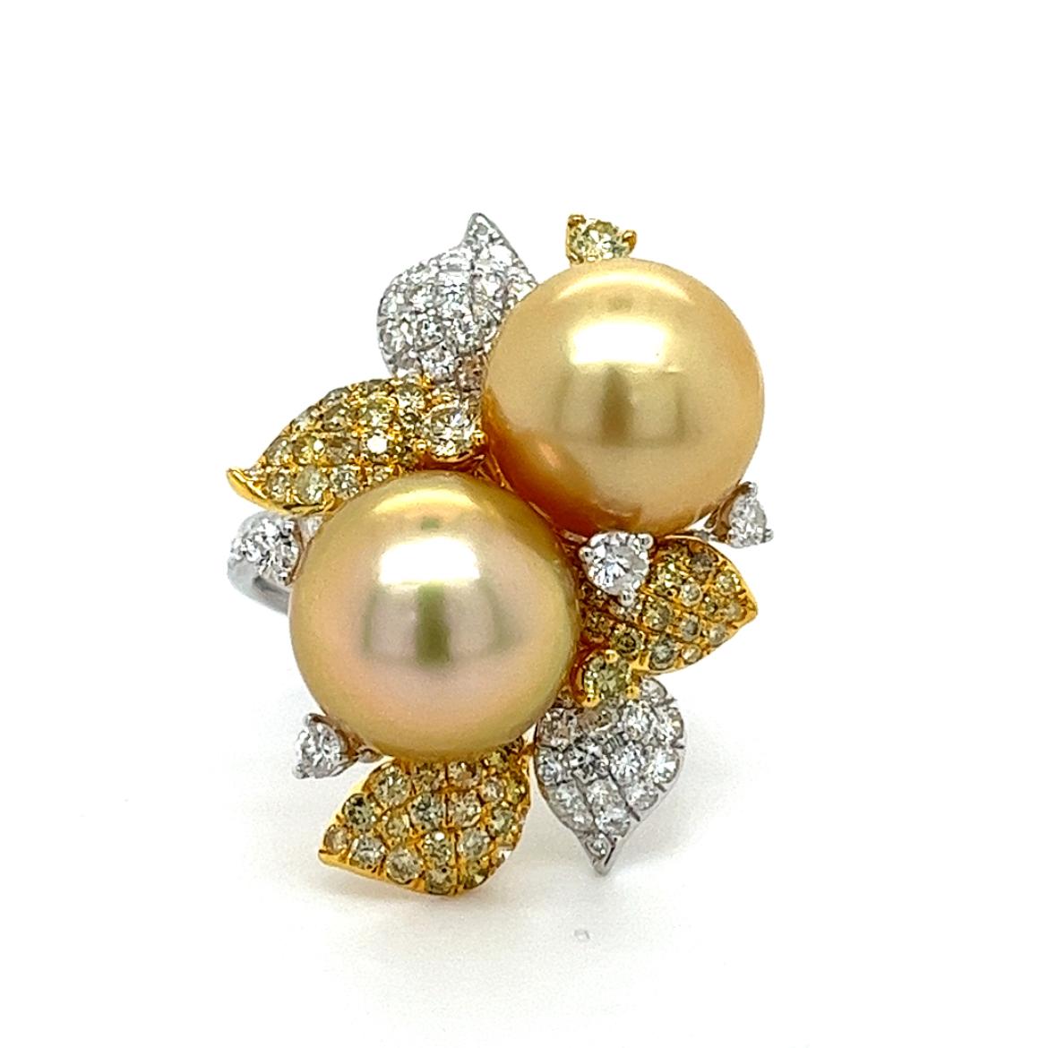 da uomo o donna Anello con perla d'oro e diamanti in oro bianco 18 carati in vendita