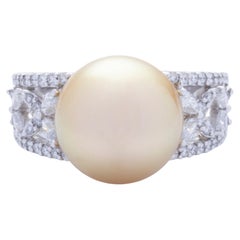 18k White Gold Golden South Sea Pearl 
Diamond Cocktail Ring