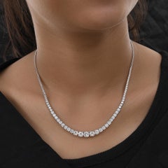 18K White Gold Graduated 7.49 Ct Natural Diamond Riviera Necklace Bridal Gift