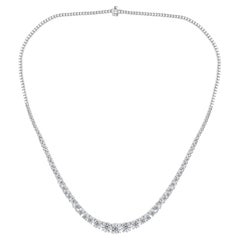 18K White Gold Graduated 7.49 Ct Natural Diamond Riviera Necklace Bridal Gift