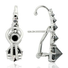 18K White Gold Graduated Black Diamond Halo Drop Earrings