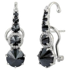 18K White Gold Graduated Black Diamond Halo Drop Earrings