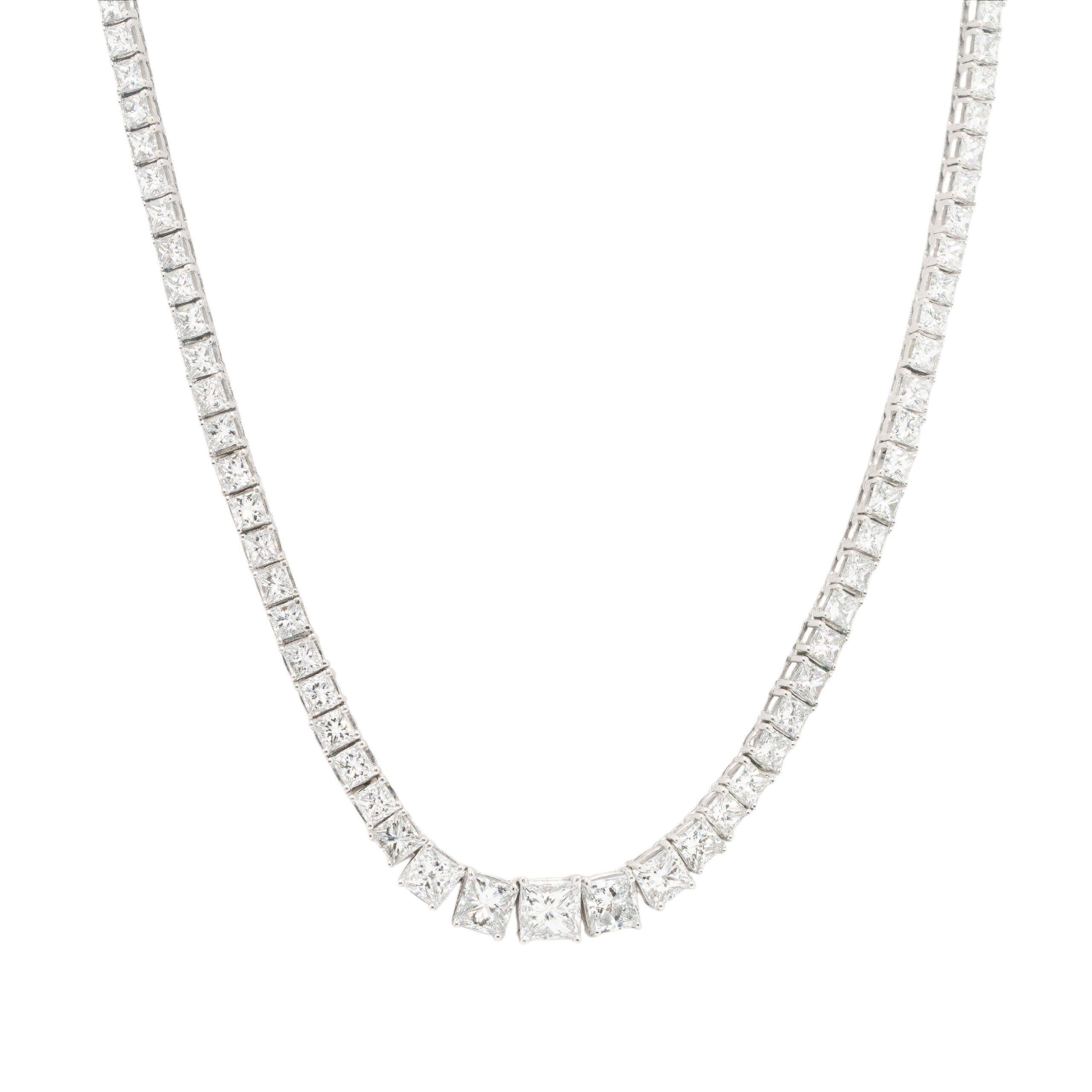 Princess Cut 18k White Gold Graduated Diamond Tennis Necklace