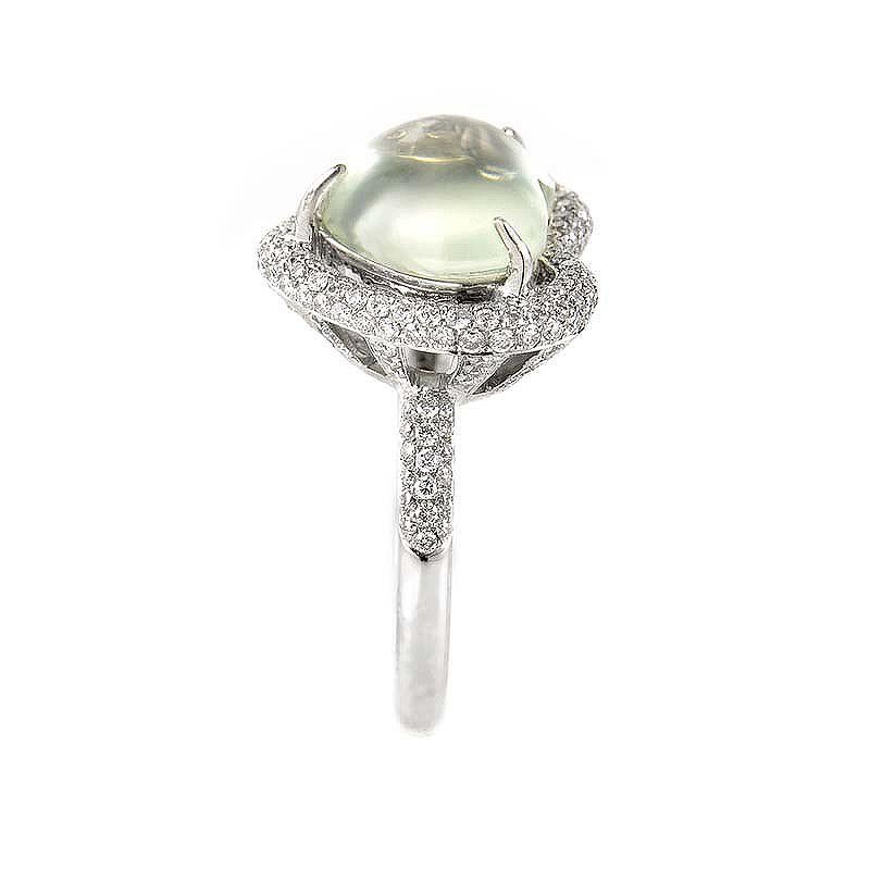 Women's 18 Karat White Gold Green Amethyst Heart and Diamond Ring