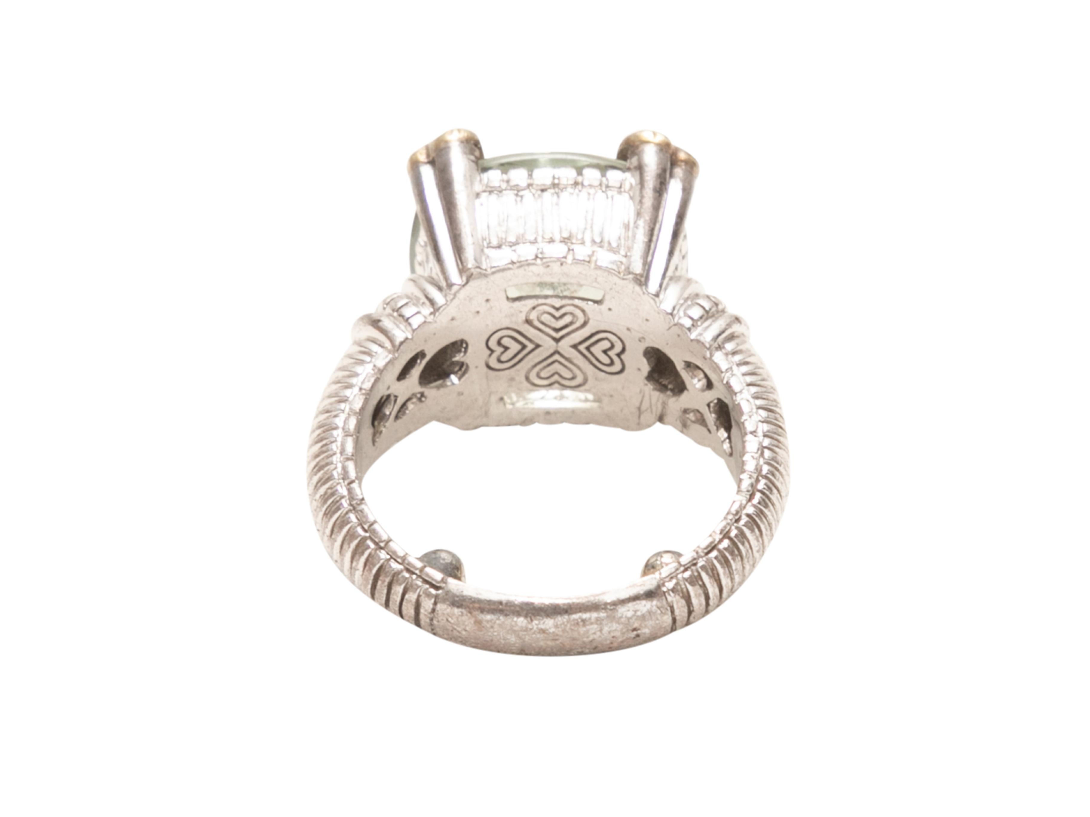 18K White Gold & Green Amethyst Judith Ripka Ring Size US S In Good Condition For Sale In New York, NY