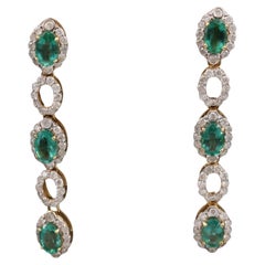 18K White Gold Green Emerald and Diamonds Earrings for women