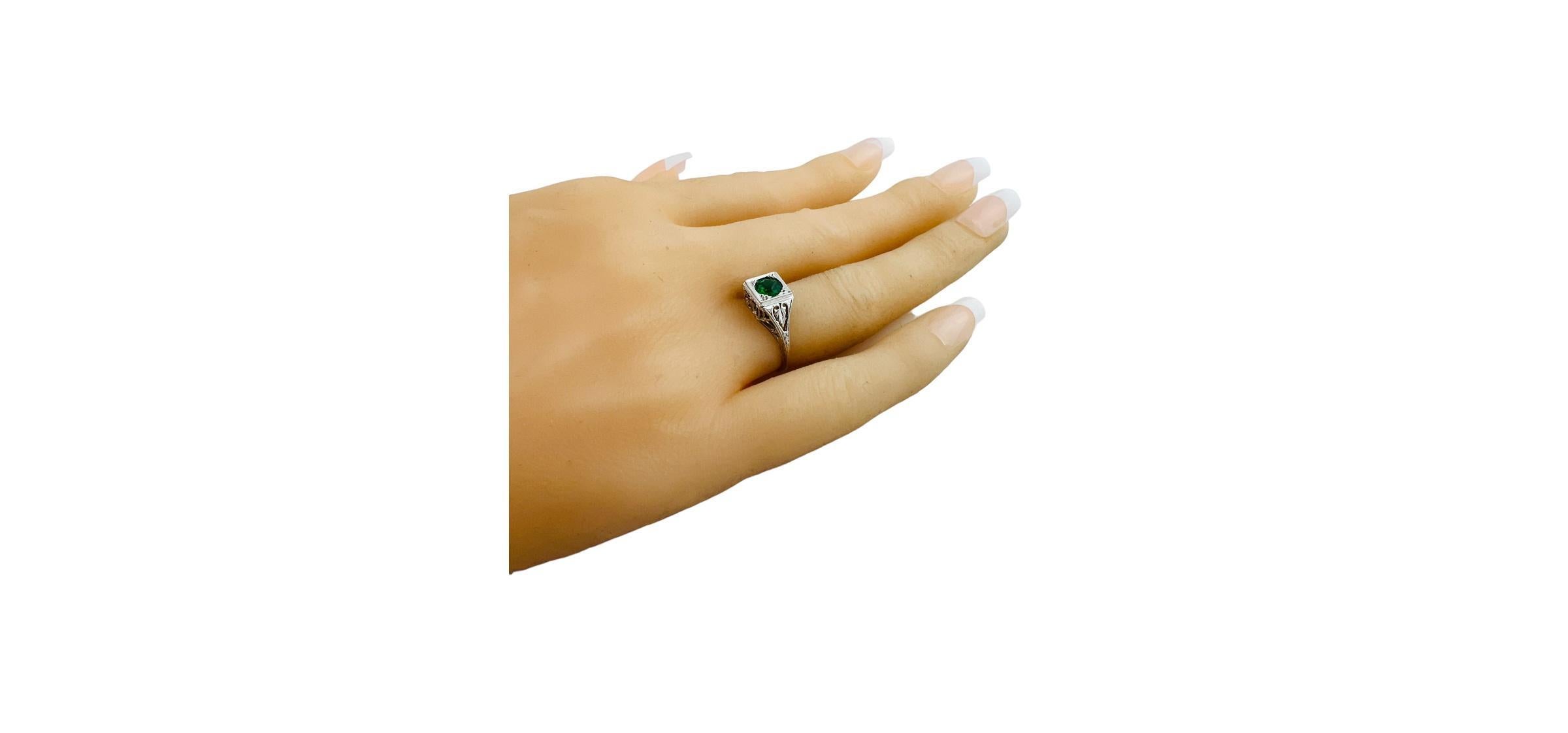 18K White Gold Green Garnet Filigree Ring #15993 For Sale 3
