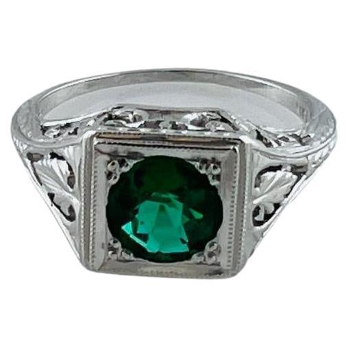 18K White Gold Green Garnet Filigree Ring #15993 For Sale