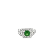 18k White Gold Green Gemstone Square Diamond Halo Cocktail Ring