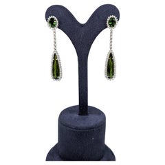 18K White Gold Green Tourmaline and Diamond Drop Earrings