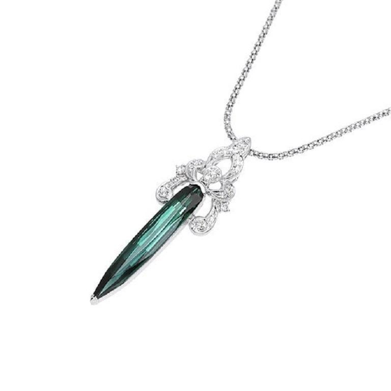 18K White Gold Green Tourmaline Diamond Necklace In New Condition For Sale In Holtsville, NY