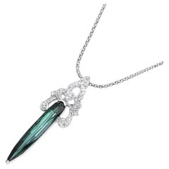 18K White Gold Green Tourmaline Diamond Necklace