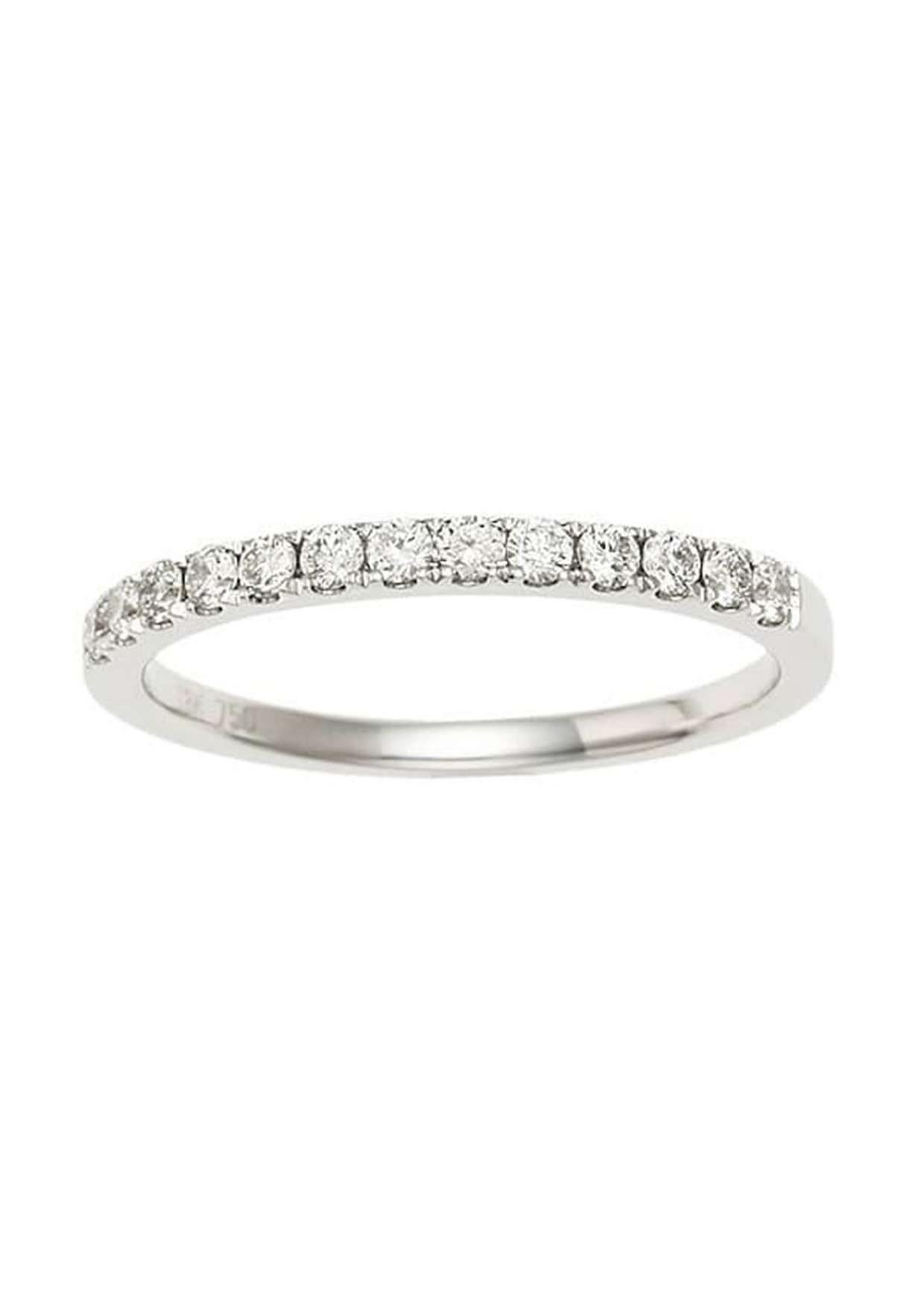 Round Cut 18K White Gold Half Eternity Diamond Ring, 0.21ct, Size 4.5 For Sale