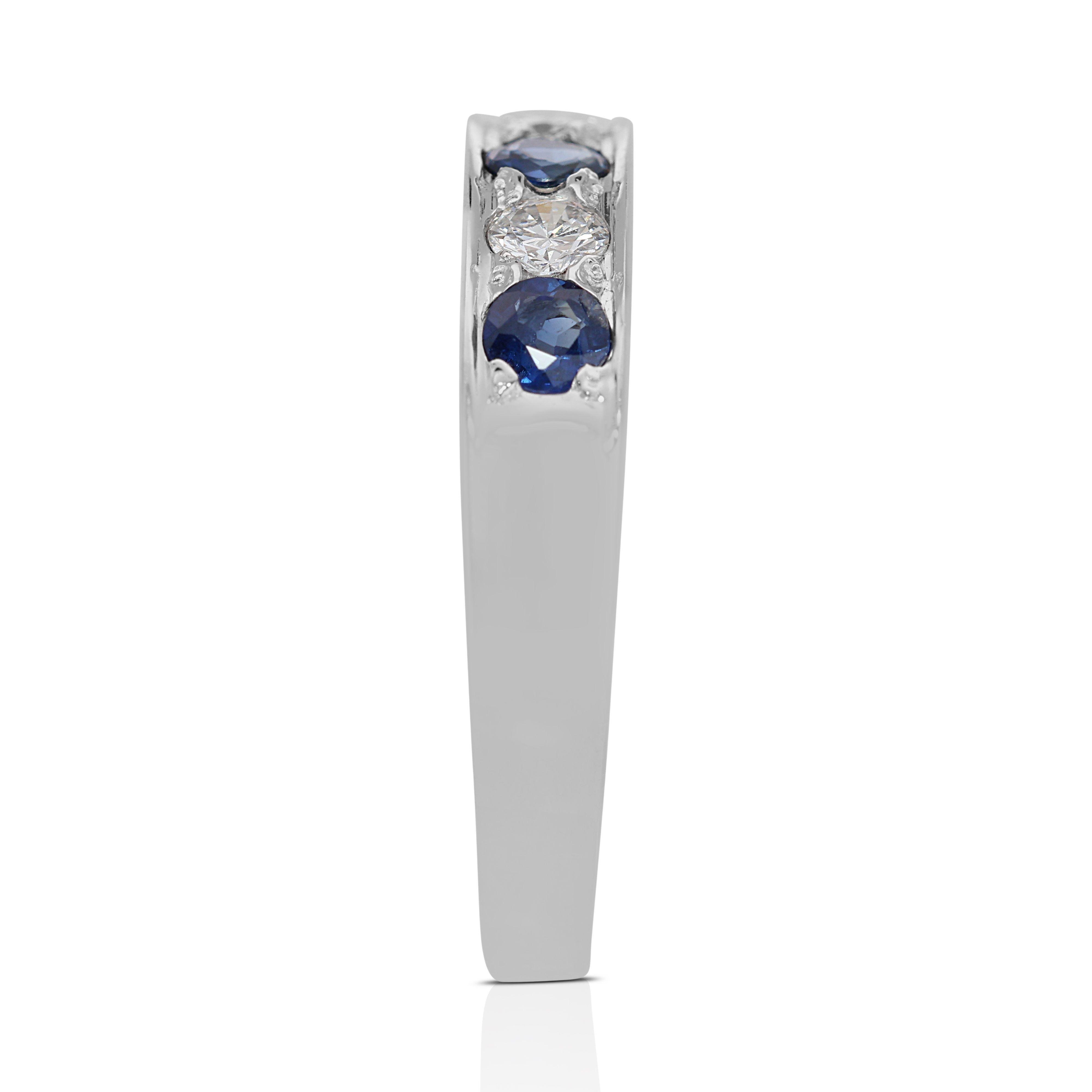 18k White Gold Half Eternity Ring with 0.35ct Natural Sapphire & Diamonds For Sale 1