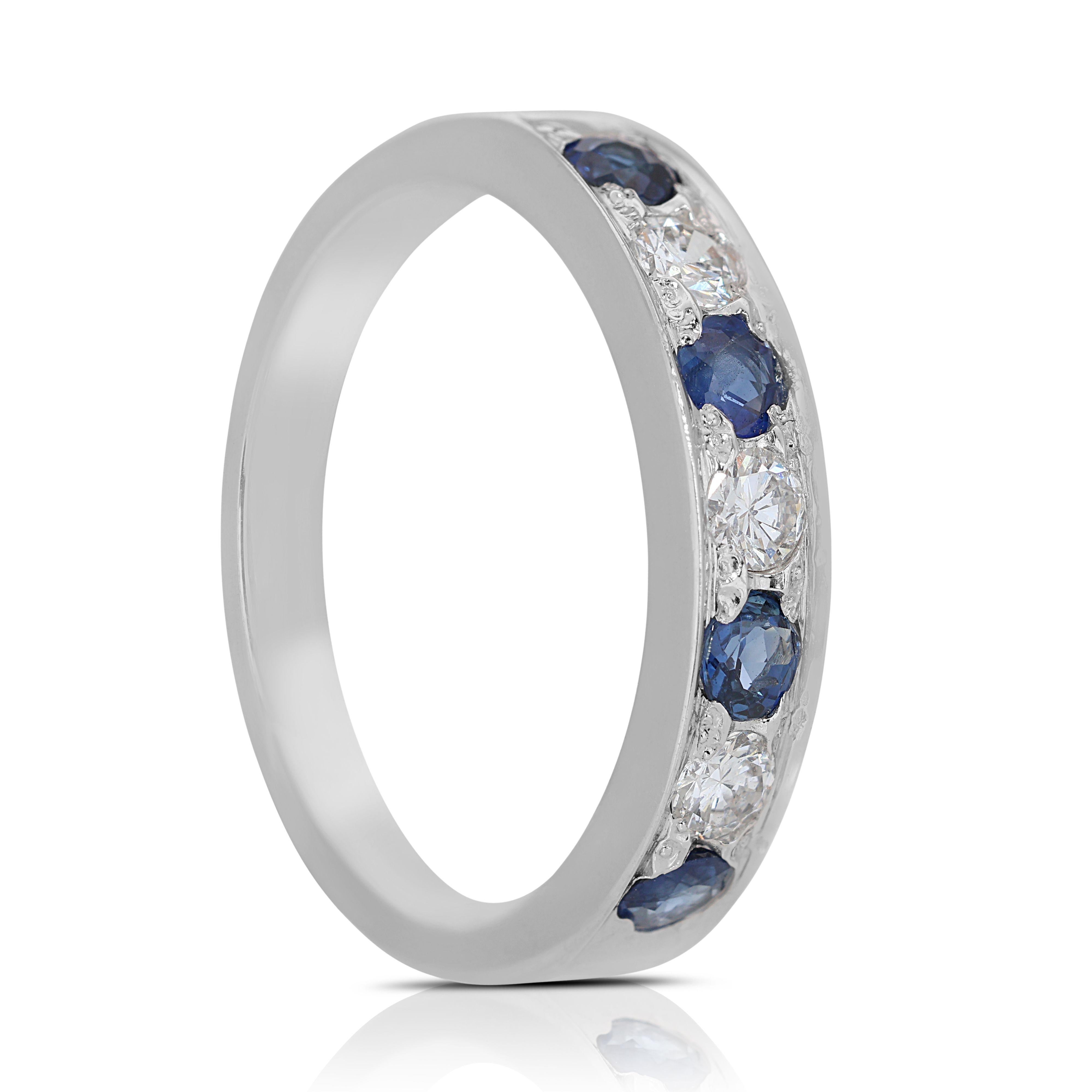 18k White Gold Half Eternity Ring with 0.35ct Natural Sapphire & Diamonds For Sale 2