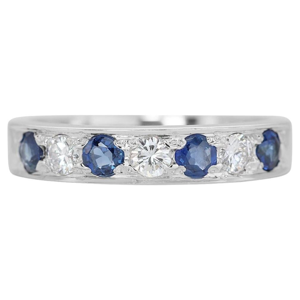18k White Gold Half Eternity Ring with 0.35ct Natural Sapphire & Diamonds For Sale