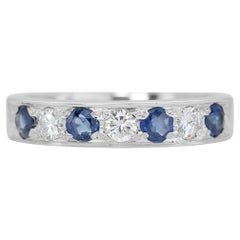 18k White Gold Half Eternity Ring with 0.35ct Natural Sapphire & Diamonds