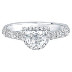 18k White Gold Half Moon D-Shaped Diamond 1.33cts F VS Halo Engagement Ring