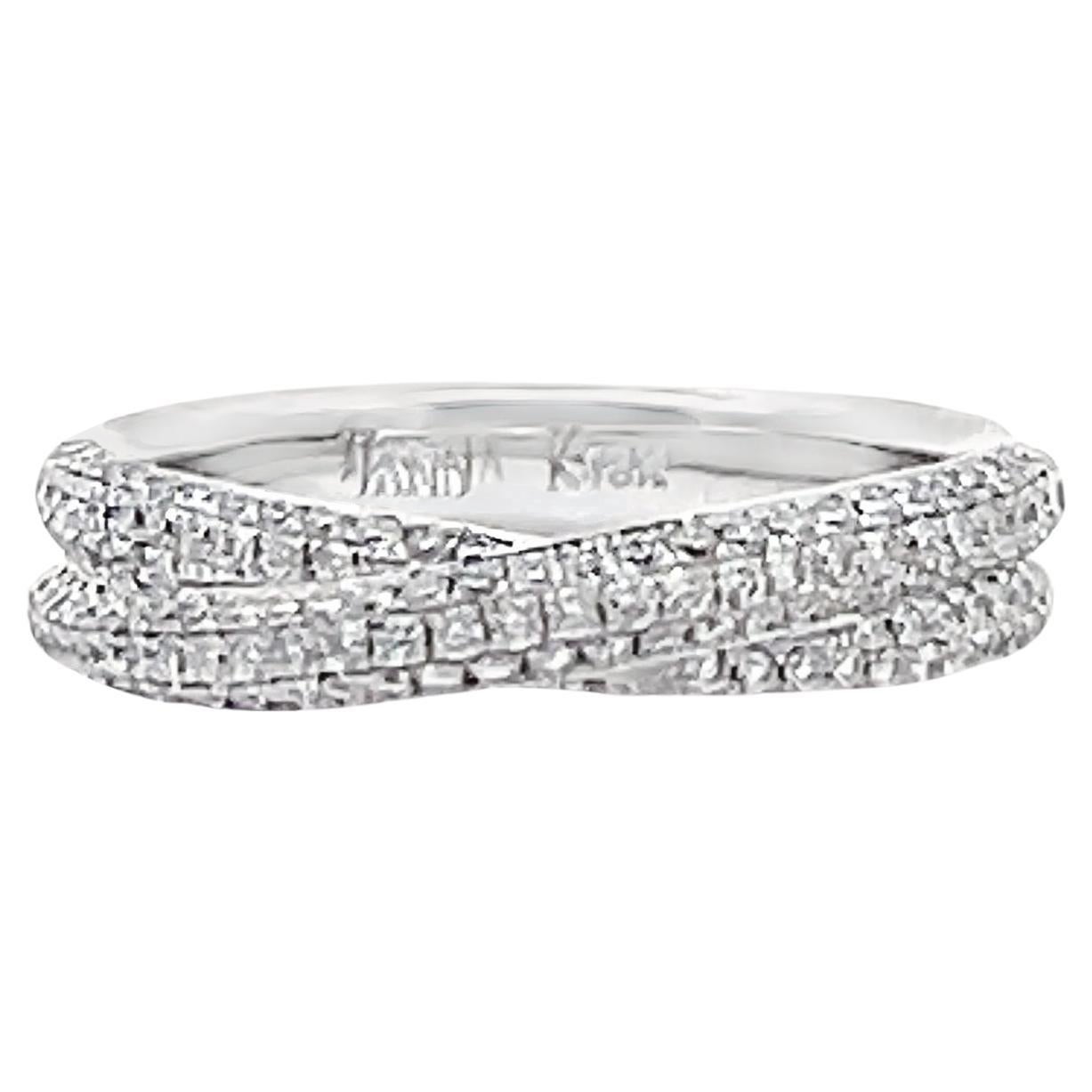 18K White Gold Half-Way Diamond 0.56 Carat Overlapping Criss Cross Twist For Sale