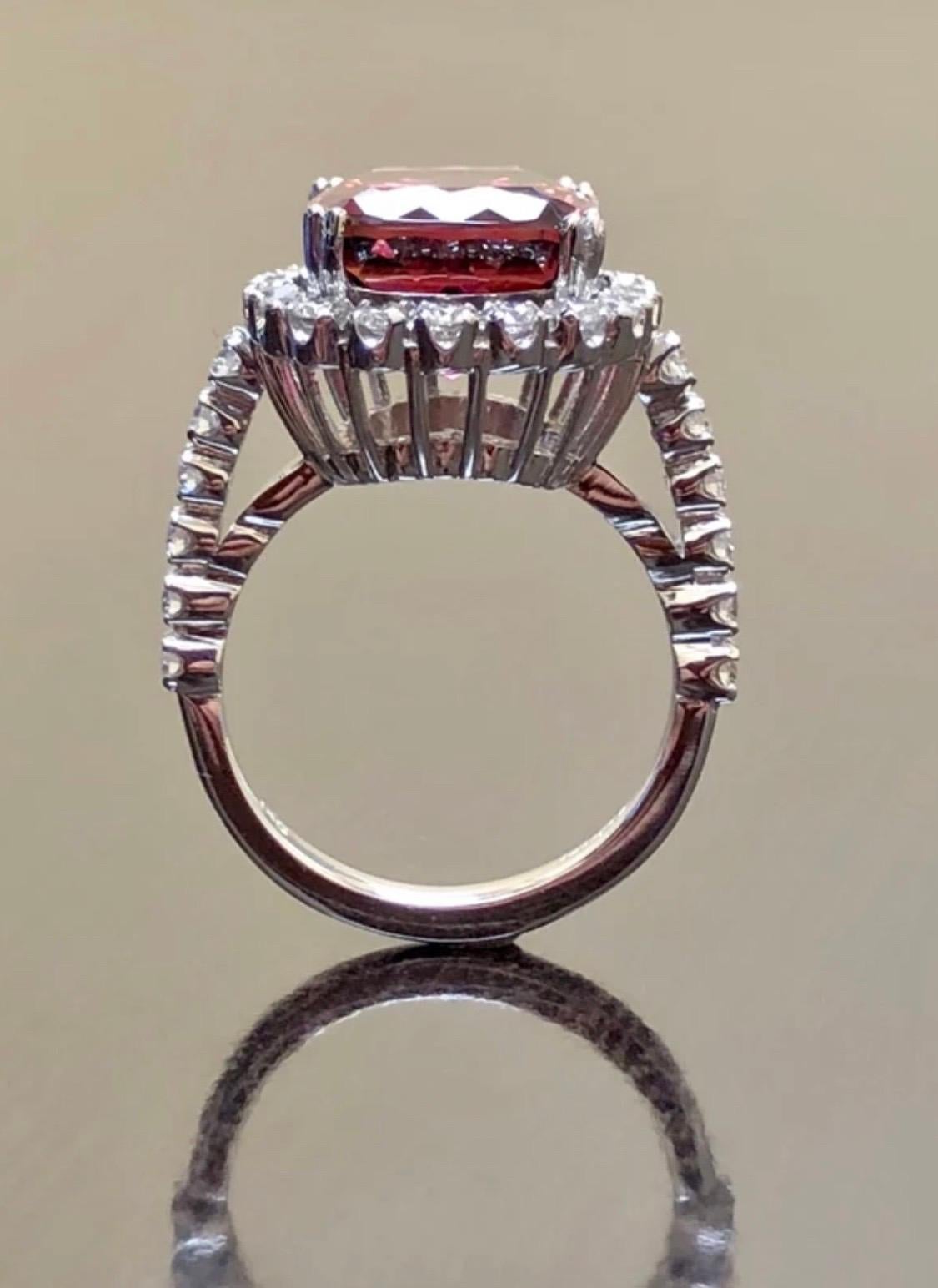 18K White Gold Halo Diamond 8.40 Carat Cushion Cut Tourmaline Engagement Ring For Sale 2