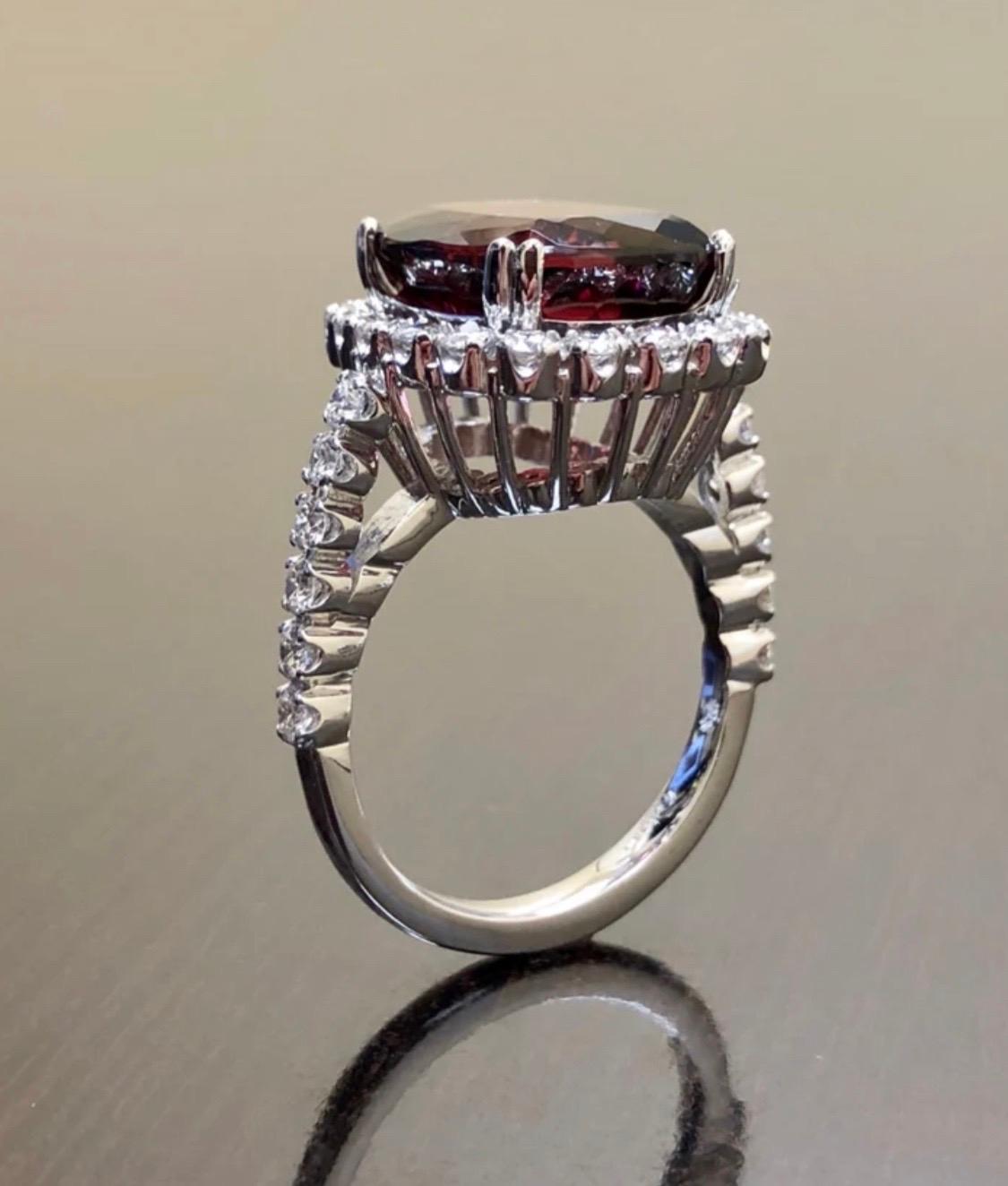 18K White Gold Halo Diamond 8.40 Carat Cushion Cut Tourmaline Engagement Ring For Sale 4