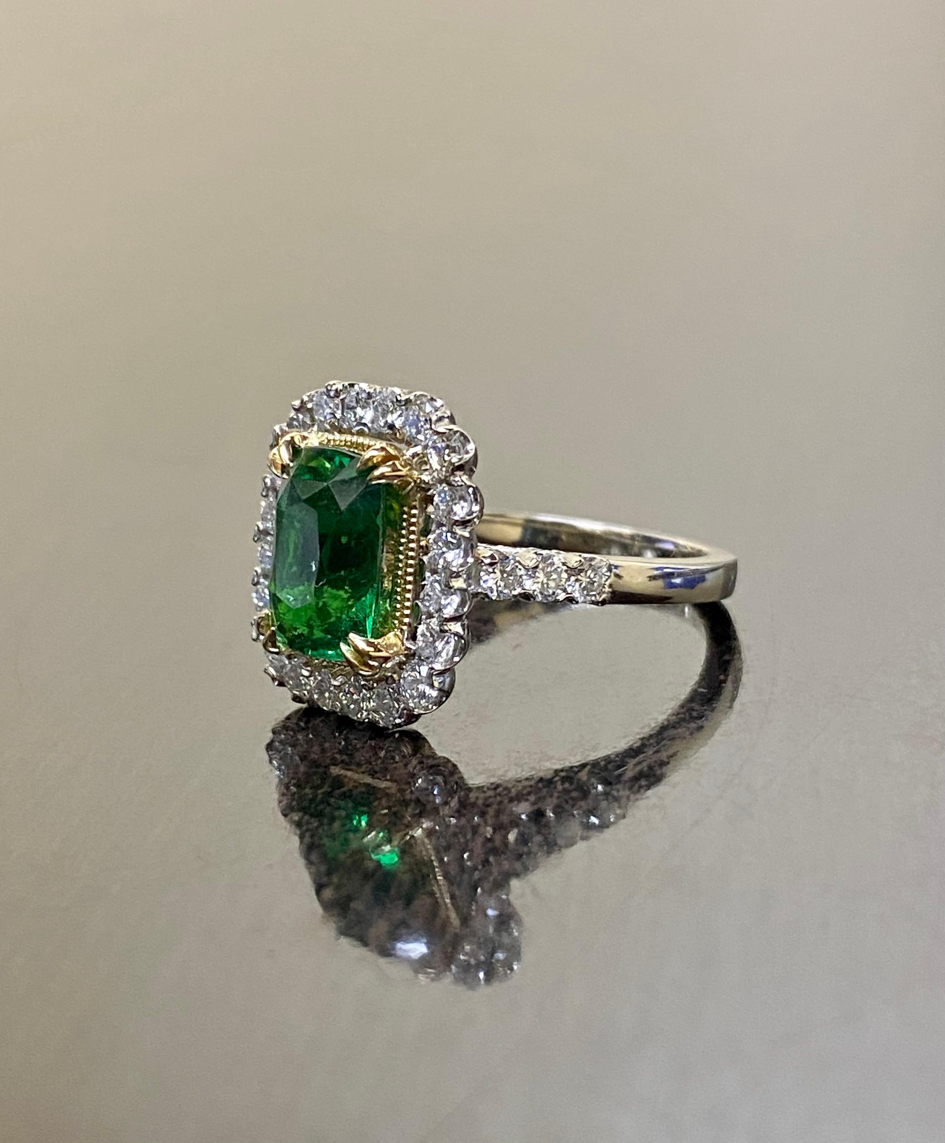 18K White Gold Halo Diamond GIA Certified 3.13 Carat Tsavorite Garnet Ring In New Condition For Sale In Los Angeles, CA