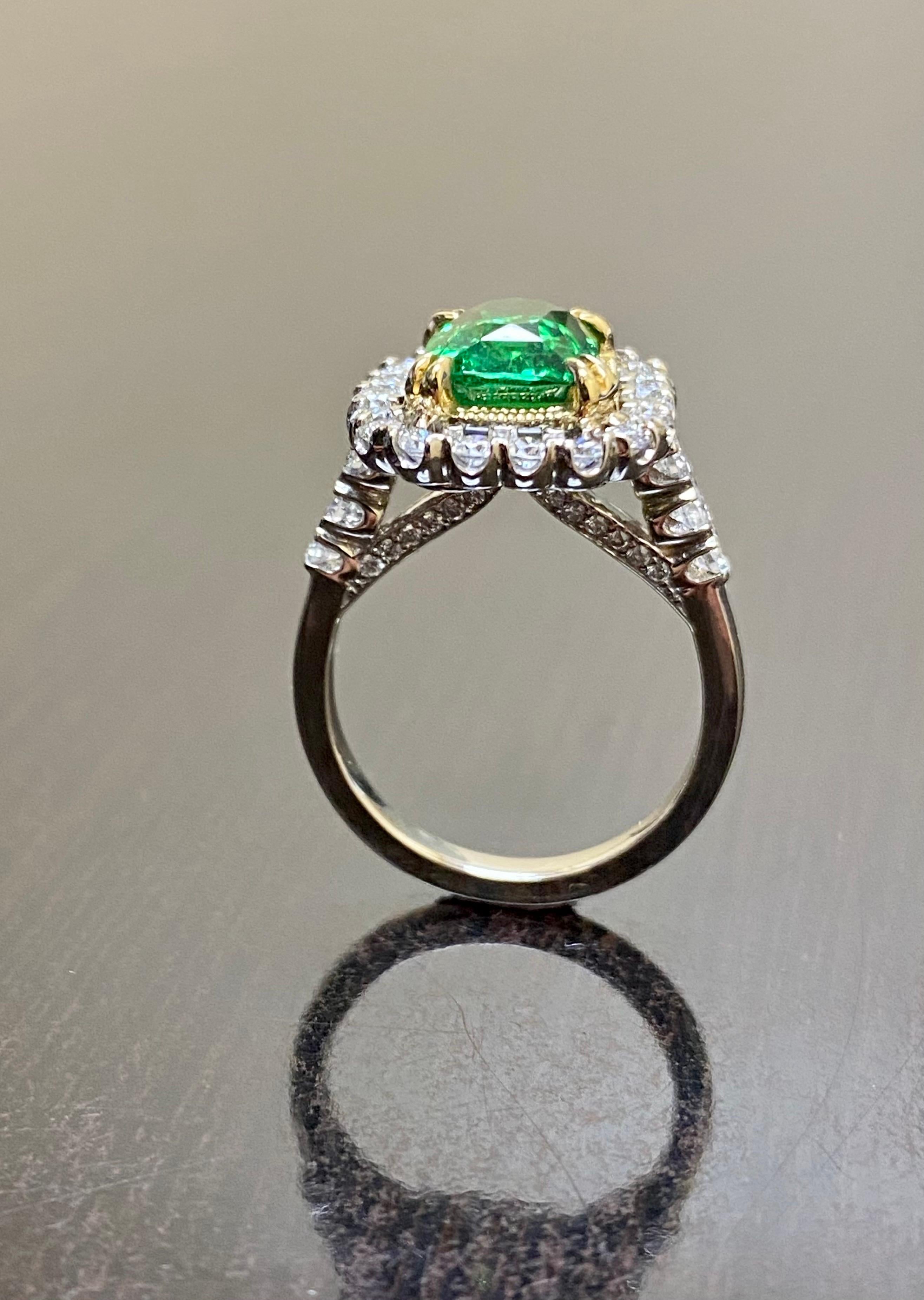 18K White Gold Halo Diamond GIA Certified 3.13 Carat Tsavorite Garnet Ring For Sale 3