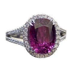 18K White Gold Halo Diamond GIA Certified 4.11 Carat Oval Ruby Engagement 18K White Gold Halo Diamond GIA Certified 4.11 Carat Oval Ruby Engagement