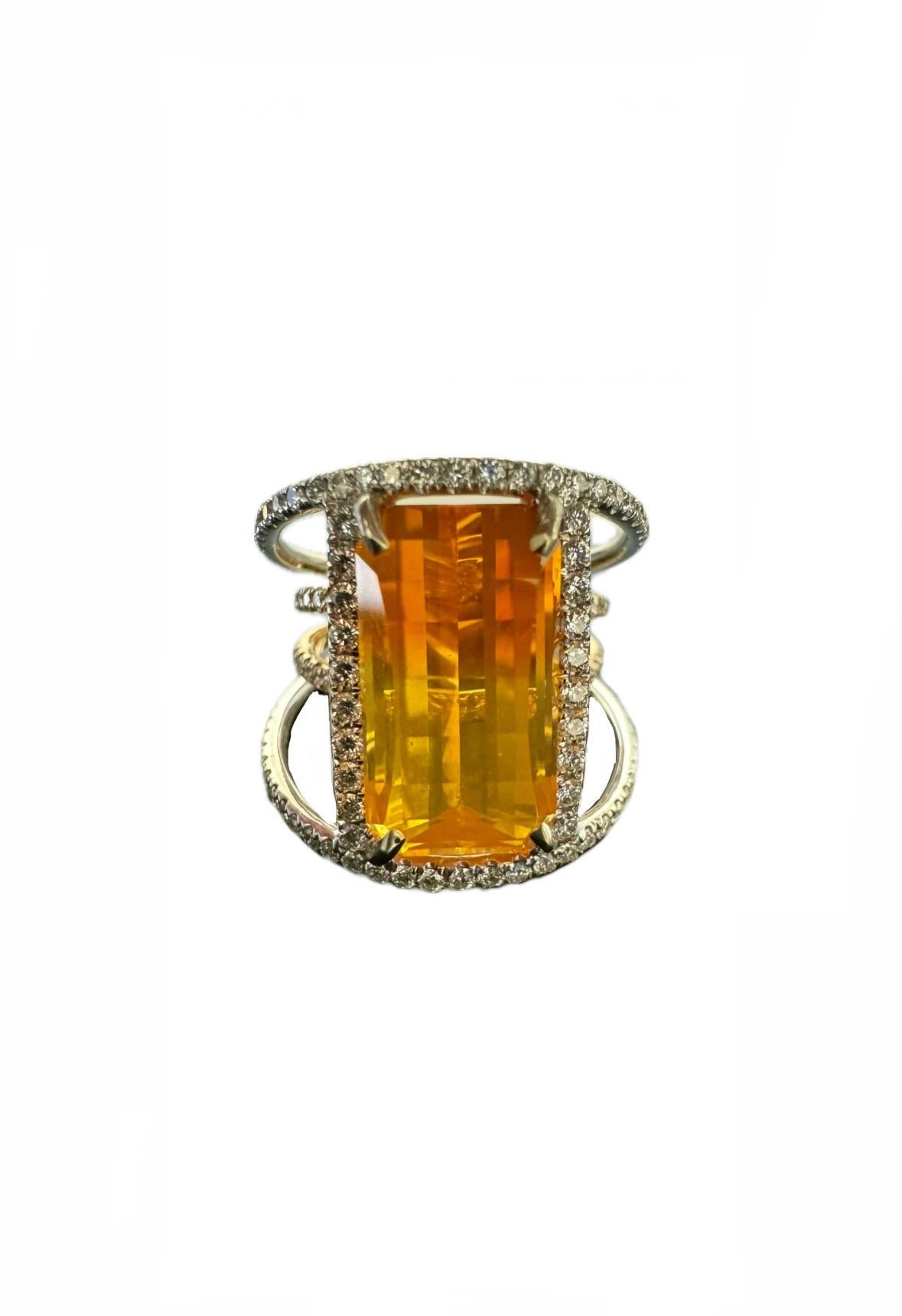 Modern 18K White Gold Halo Diamond GIA Certified 7.51 Carat Radiant Cut Fire Opal Ring For Sale