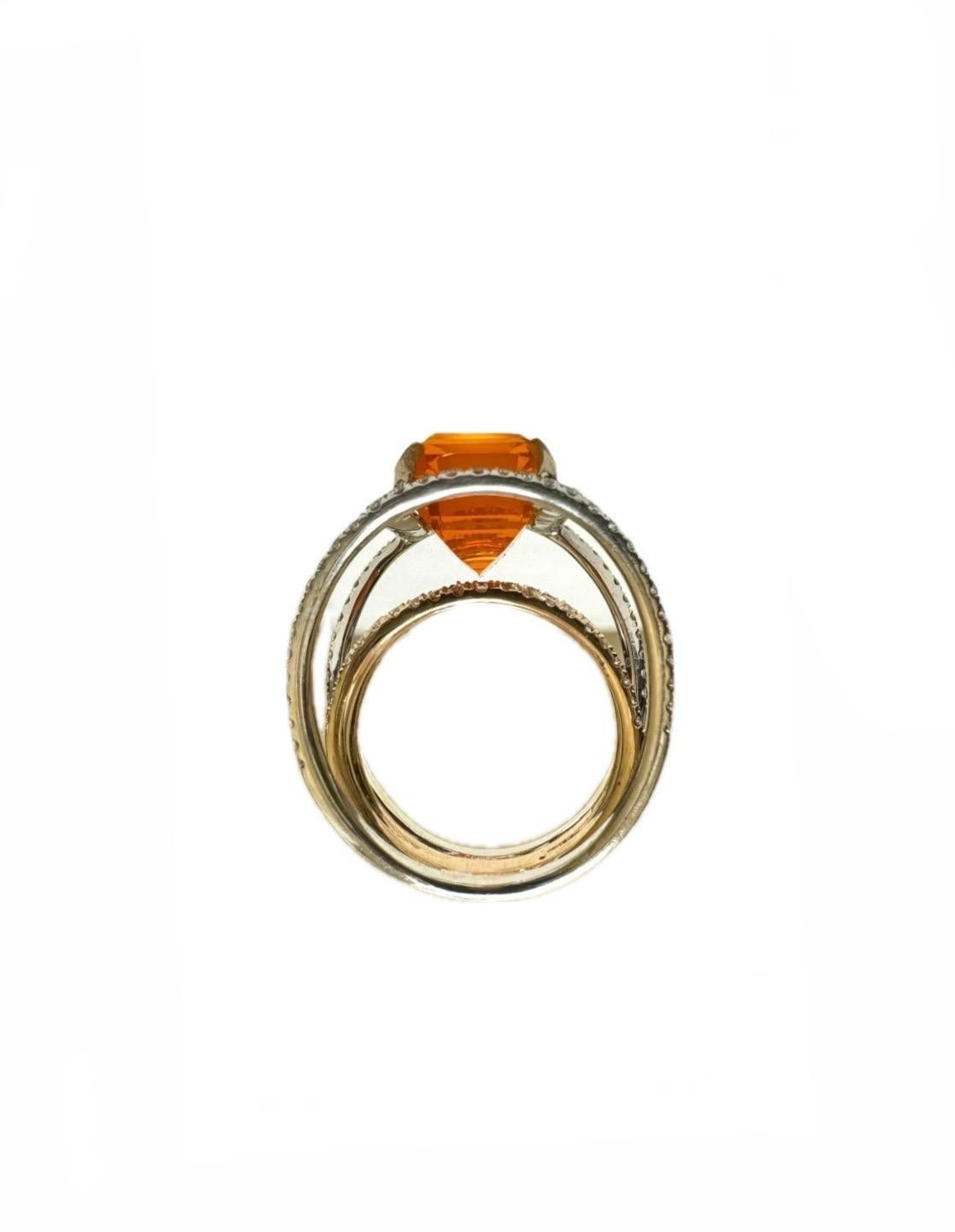 Women's 18K White Gold Halo Diamond GIA Certified 7.51 Carat Radiant Cut Fire Opal Ring For Sale