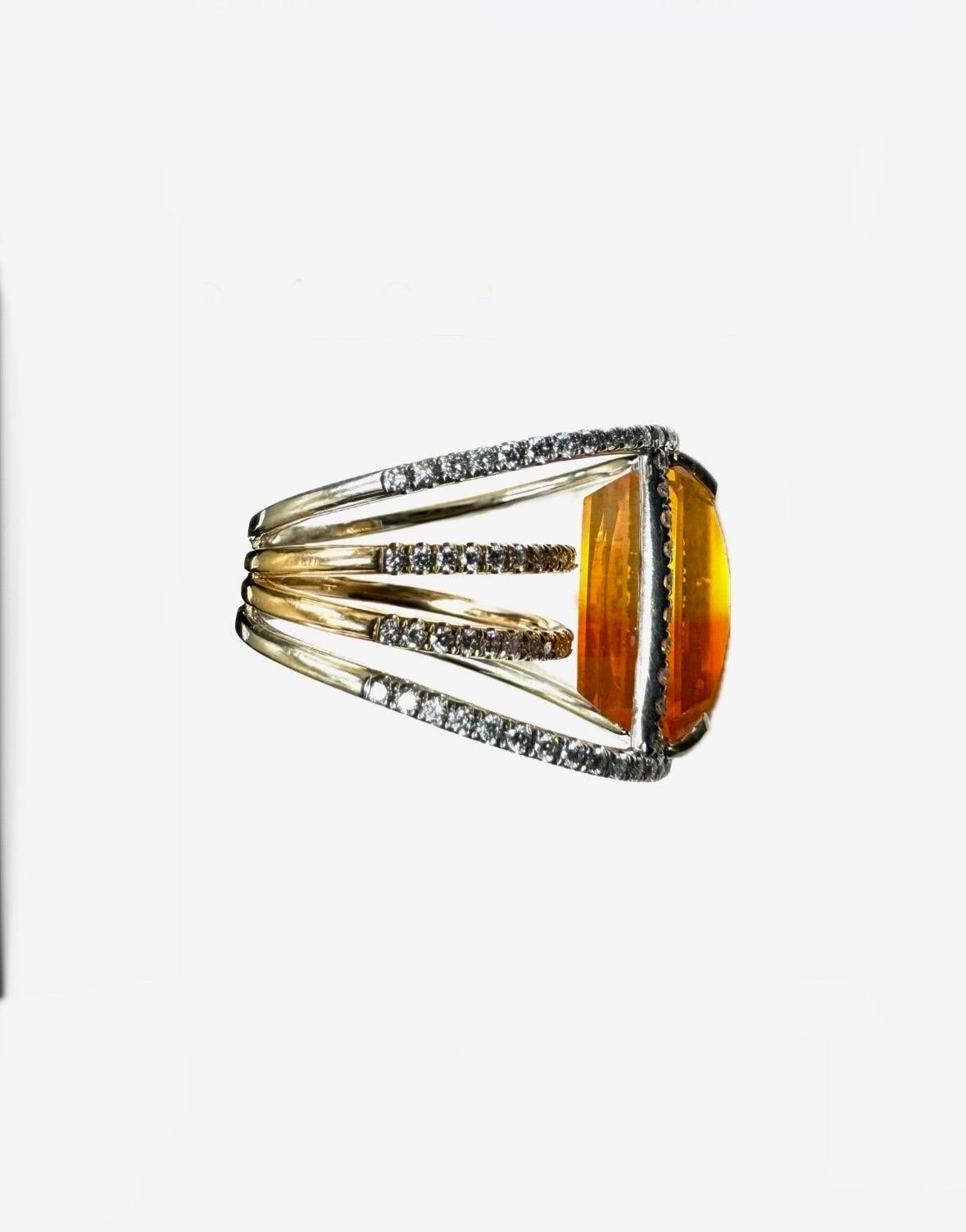 18K White Gold Halo Diamond GIA Certified 7.51 Carat Radiant Cut Fire Opal Ring For Sale 1