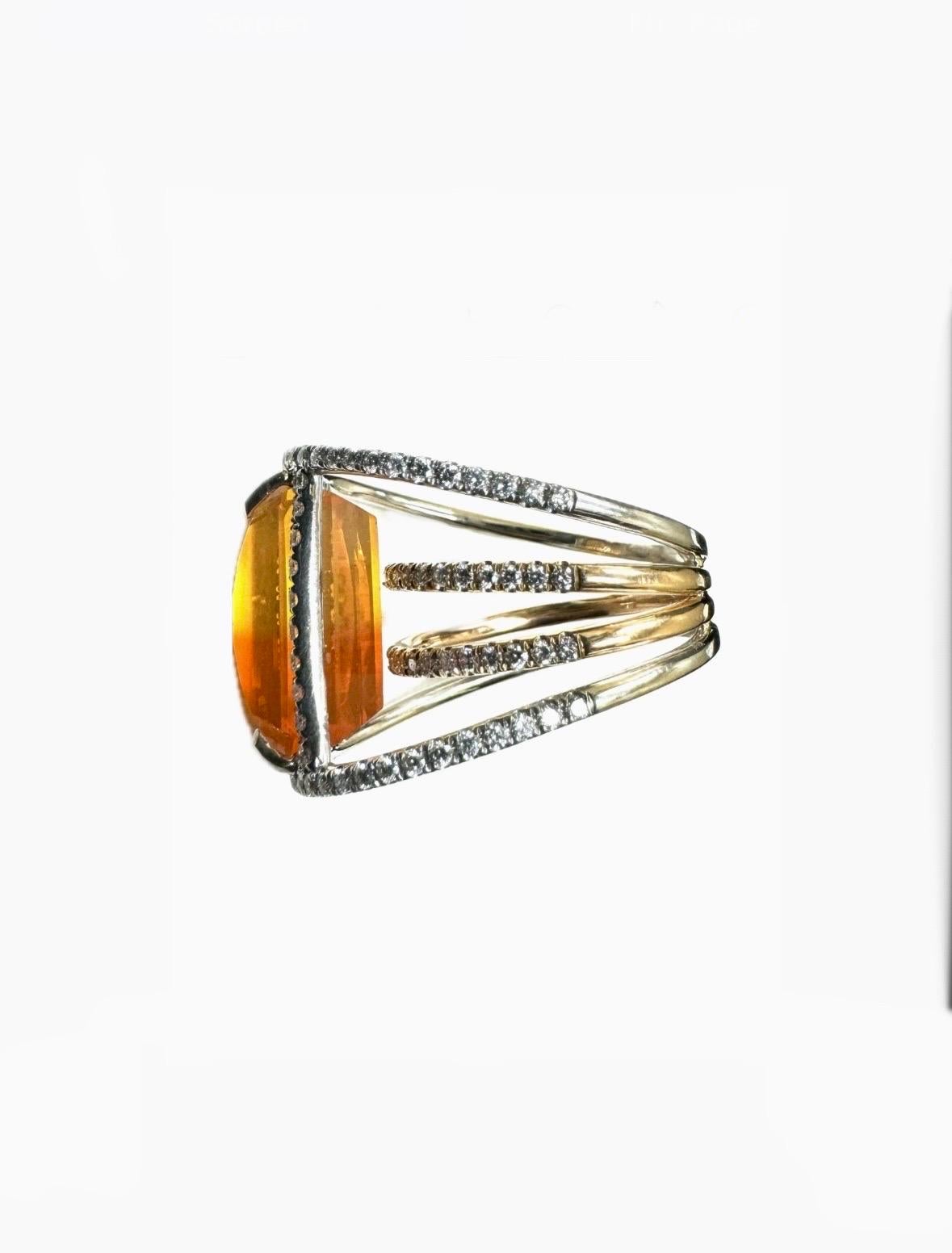18K White Gold Halo Diamond GIA Certified 7.51 Carat Radiant Cut Fire Opal Ring For Sale 2