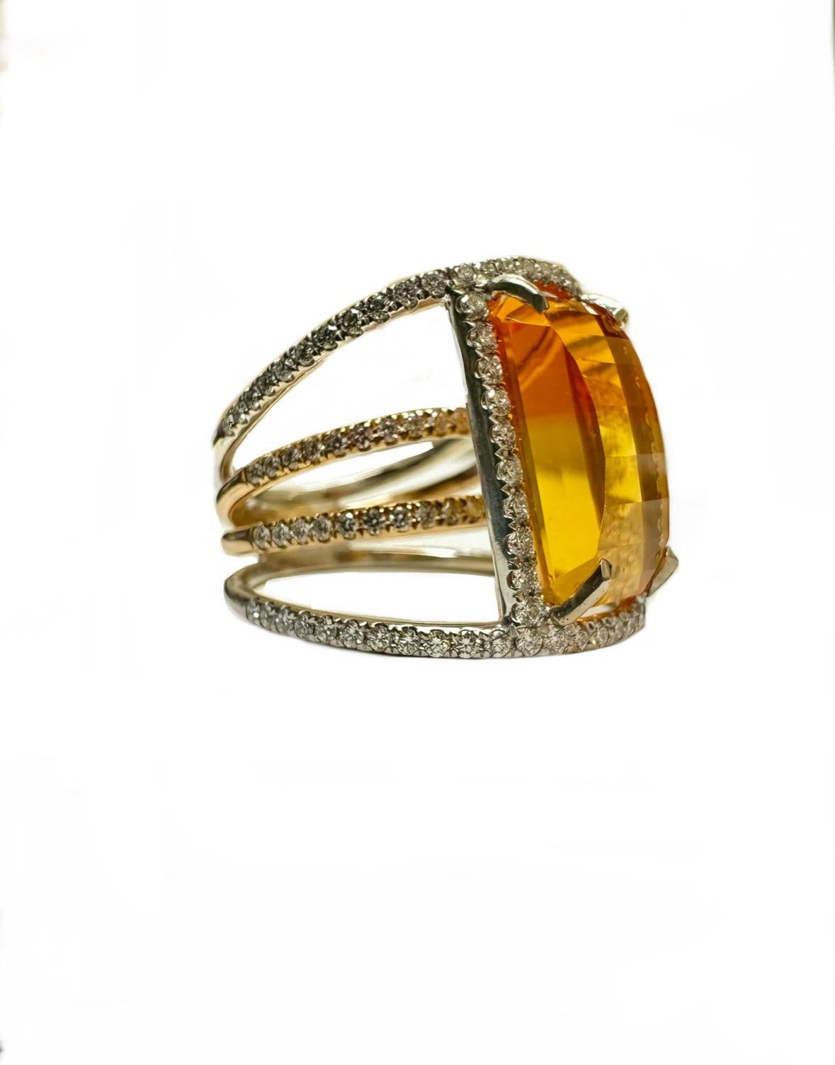 18K White Gold Halo Diamond GIA Certified 7.51 Carat Radiant Cut Fire Opal Ring For Sale 3