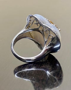 18K White Gold Halo Diamond Heart Citrine Mother of Pearl Cocktail Ring
