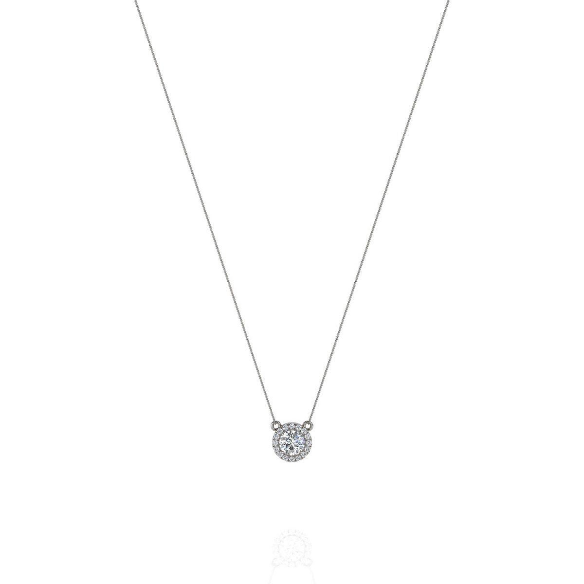 Round Cut 18 Karat White Gold Halo Diamond Pendant '3/4 Carat' For Sale