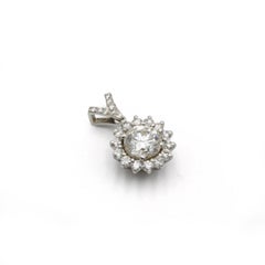 18K White Gold Halo Diamond Solitaire Pendant