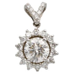 18K White Gold Halo Diamond Solitaire Pendant