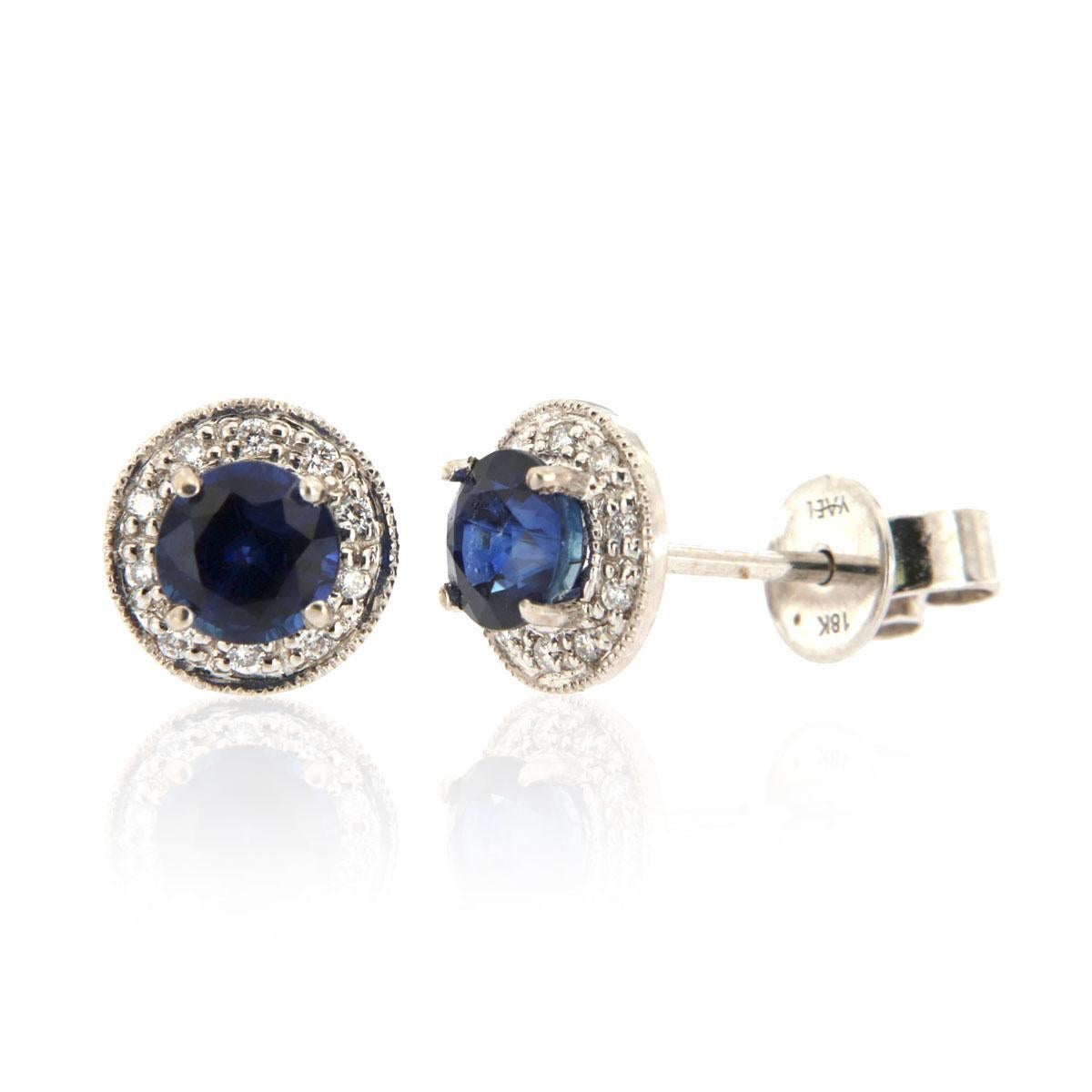 These classic stud earrings feature a 1-carat total weight of round shape Blue Sapphires in Exceptional quality surrounded by a halo of full-cut diamonds

Product details: 

Center Gemstone Type: Blue Sapphire
Center Gemstone Carat Weight: