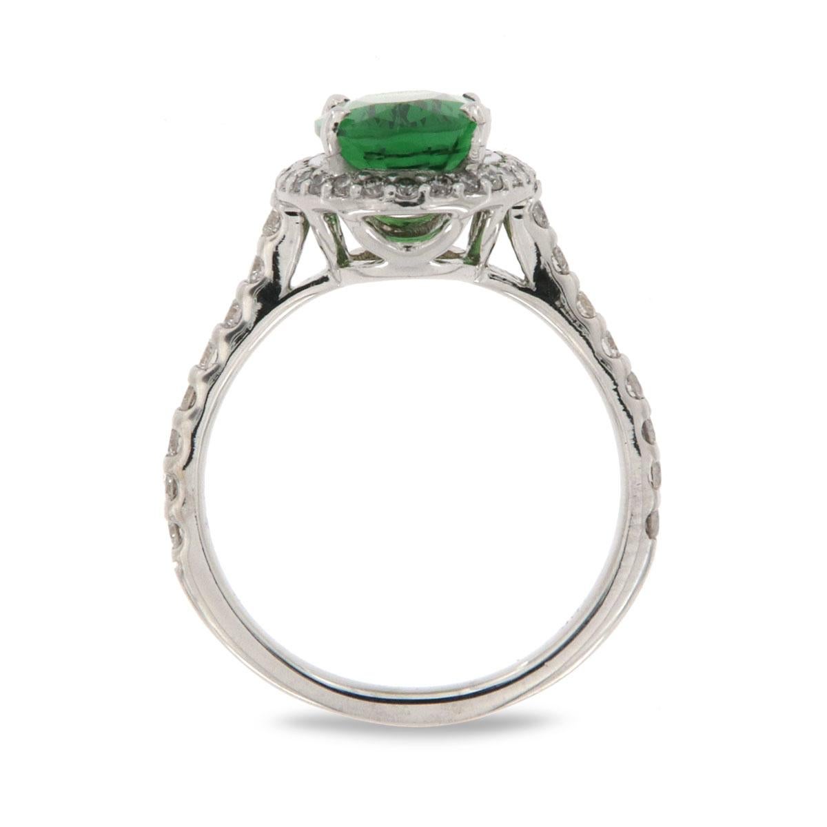 Oval Cut 18 Karat Gold Halo Oval Green Tsavorite Diamond Ring GIA 'Center-2.86 Carat .' For Sale