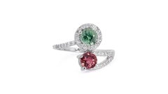 18k White Gold Halo Ring w/ 1.65ct Peridot, Tourmaline and Natural Diamonds IGI