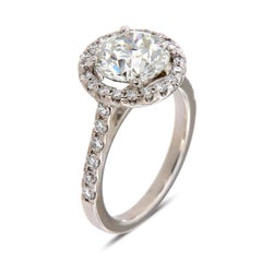 18 Karat White Gold Halo Round Diamond Ring 'Center, 2.00 Carat G-SI2 EGL USA'