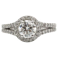 18 Karat Weißgold Halo Solitär-Ring mit 0,99 Karat H VS1 rundem Diamant