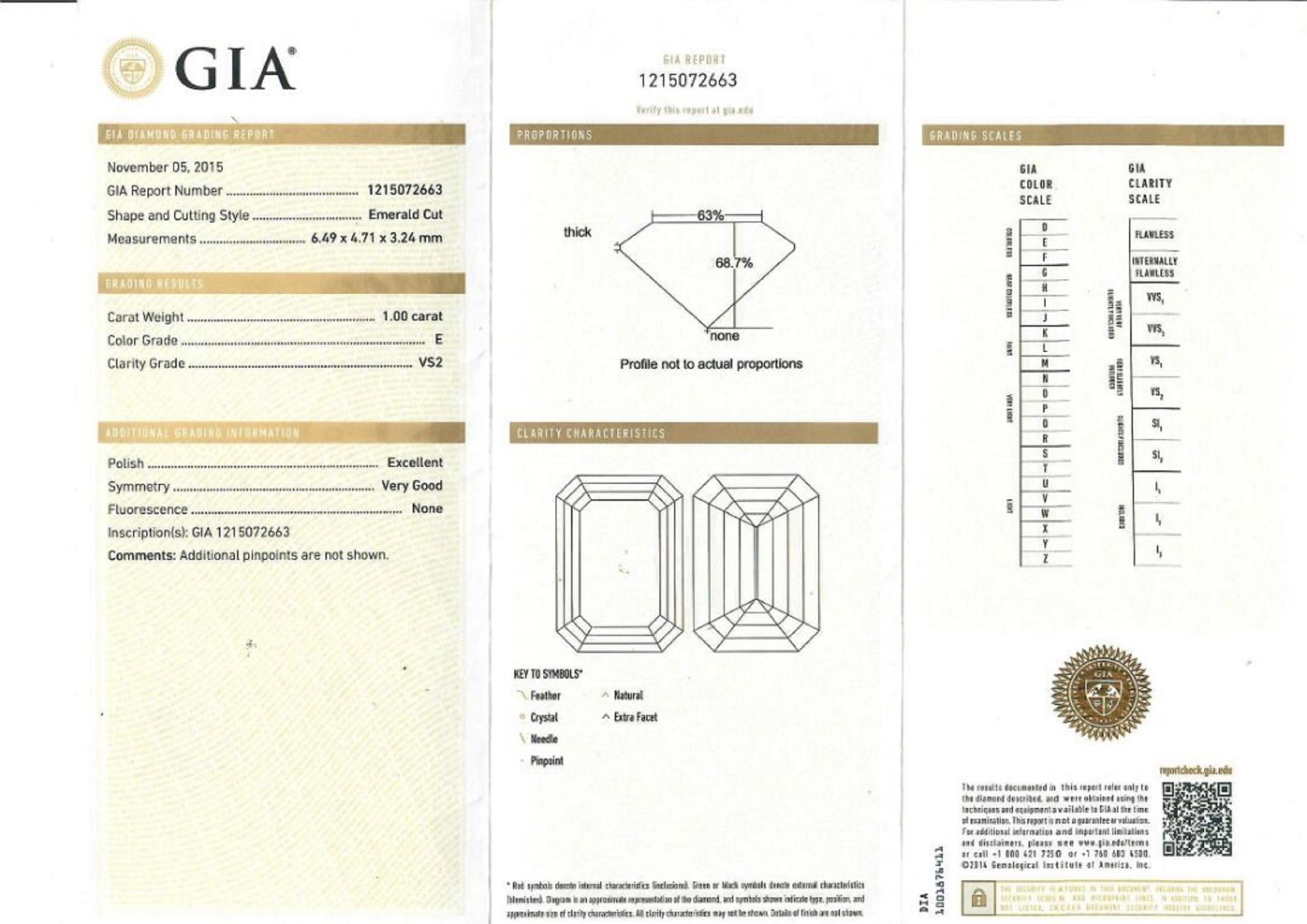 Taille émeraude Bague à tige fendue en or blanc 18 carats avec diamants naturels de 2,38 carats certifiés GIA en vente