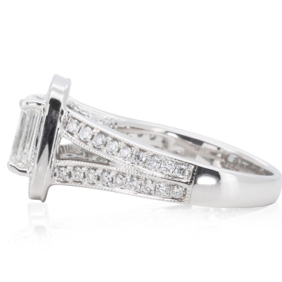 18k White Gold Halo Split Shank Ring with 2.38 Ct Natural Diamonds GIA Cert In New Condition For Sale In רמת גן, IL