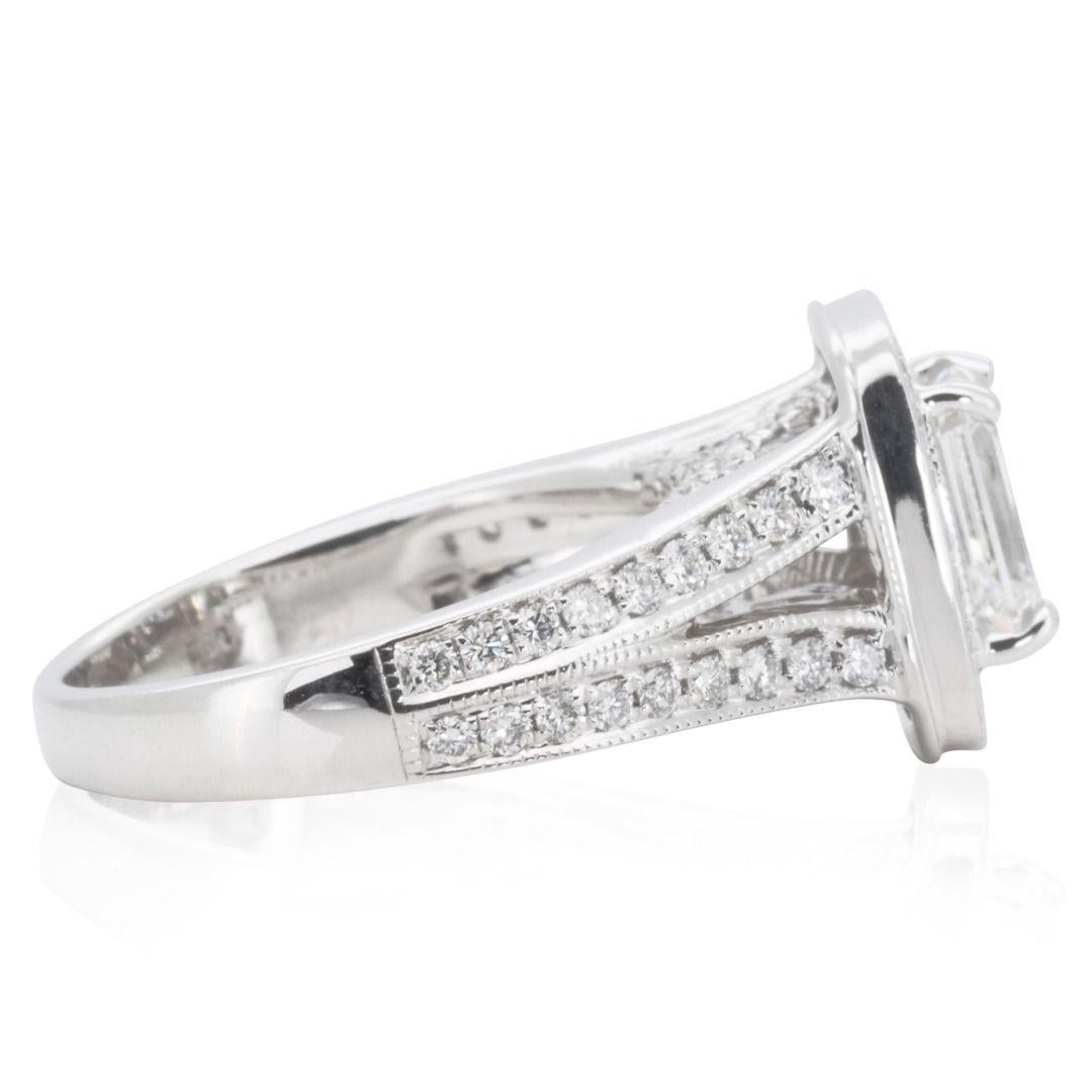 Women's 18k White Gold Halo Split Shank Ring with 2.38 Ct Natural Diamonds GIA Cert For Sale