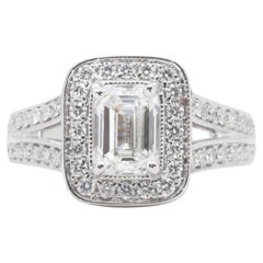 18k White Gold Halo Split Shank Ring with 2.38 Ct Natural Diamonds GIA Cert