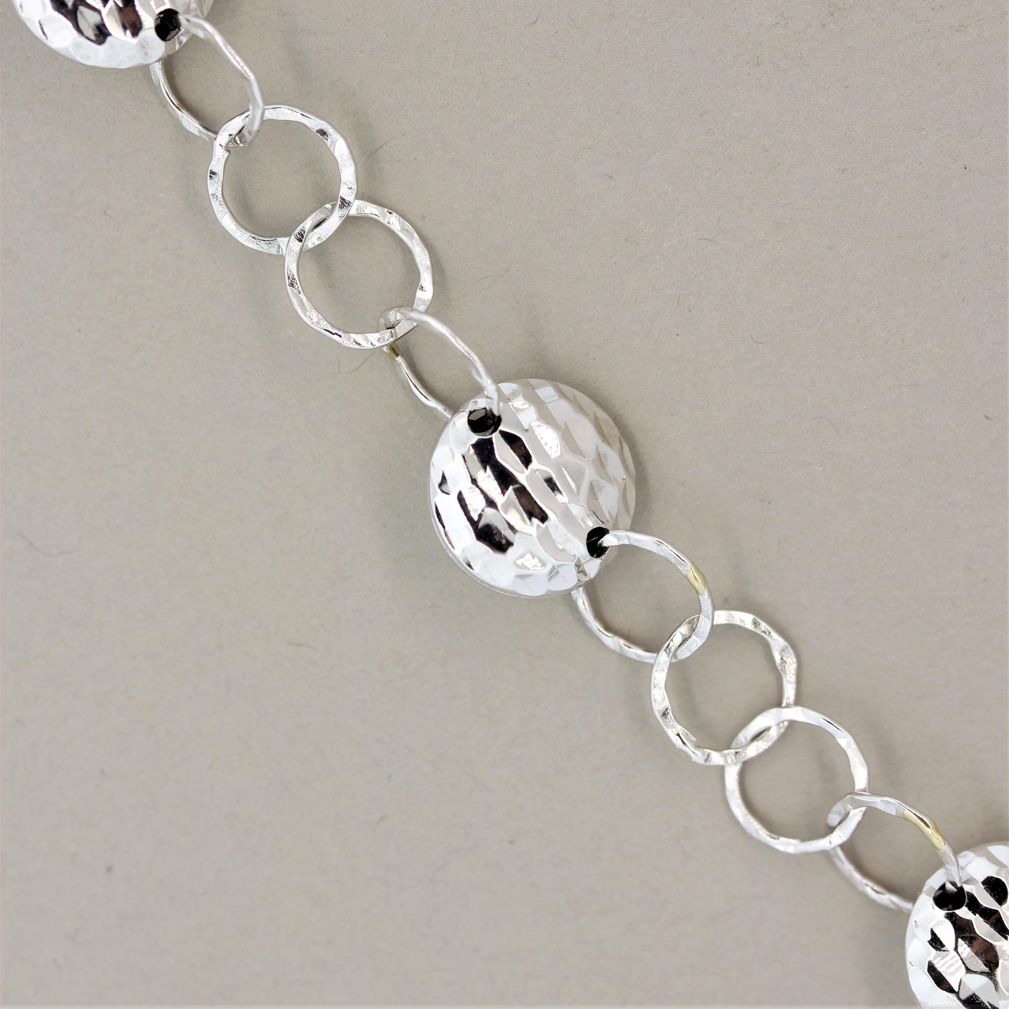 18 Karat White Gold Hammered Chain Necklace In New Condition For Sale In Beverly Hills, CA